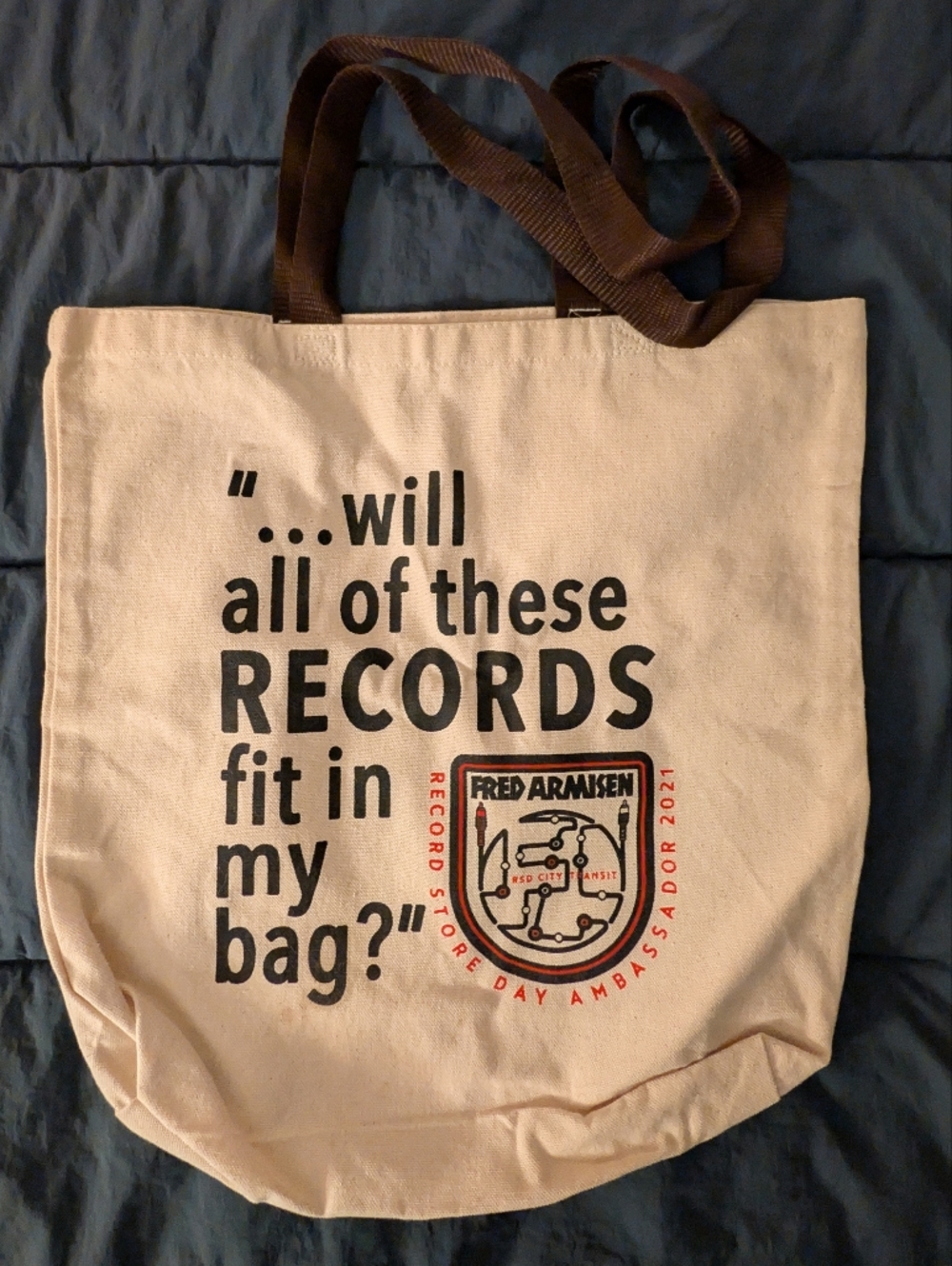 Fred Armisen Record Store Day Canvas Tote - Beige with Brown Straps